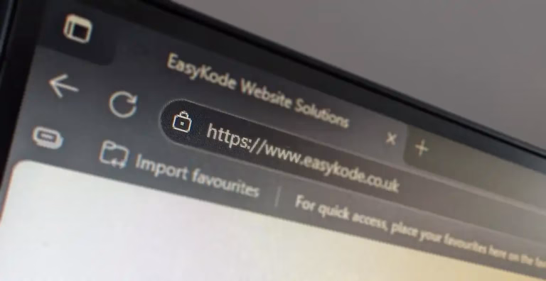 A photo of a website URL in the address bar of a browser. The photo shows the the website sends data through the HTTPS protocol.